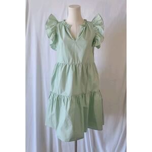 Anthropologie A Loves A Womens Mint Green Ruffle Sleeves Babydoll Dress XS